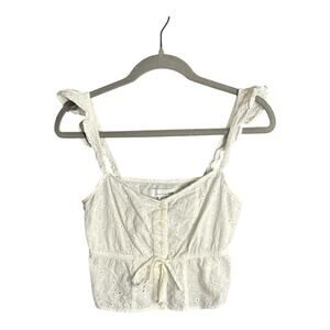 Louna White Eyelet Cropped Top Ruffled Straps Small